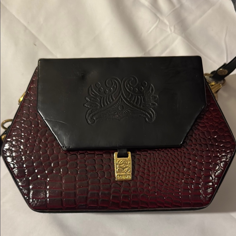 Loewe vintage Chic Black and dark red burgundy  Bag with Textured Design